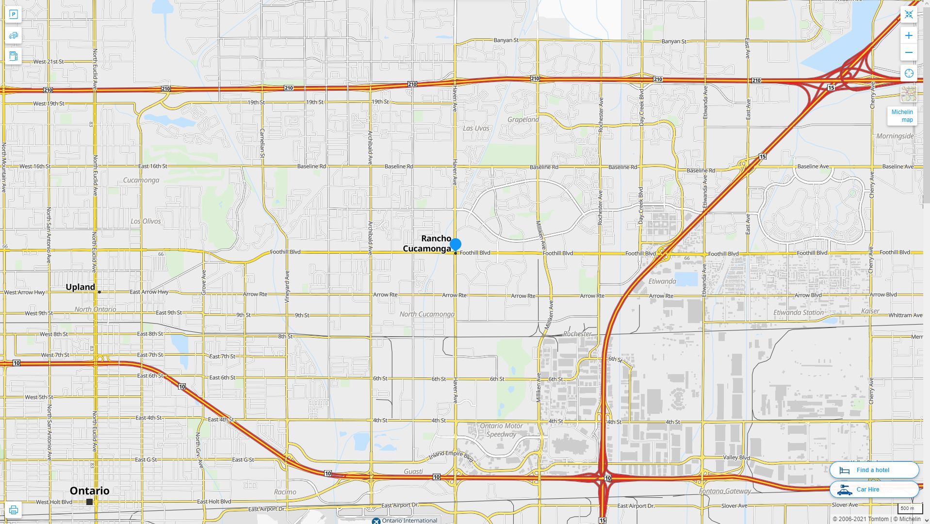 Rancho Cucamonga California Highway and Road Map
